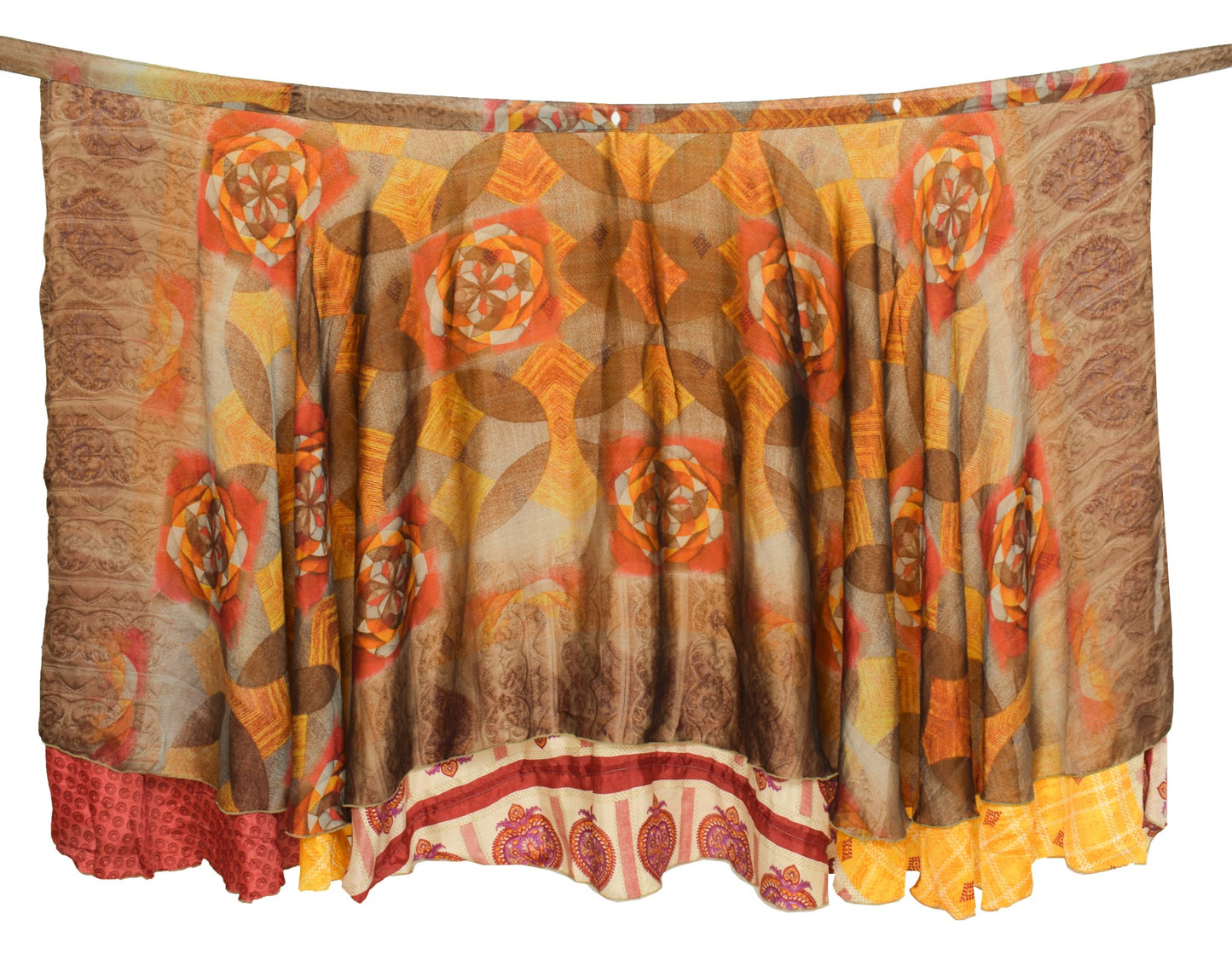Sushila Vintage Floral Saree Magic Wrap Reversible Skirt Art Silk Beach Dress Yellow