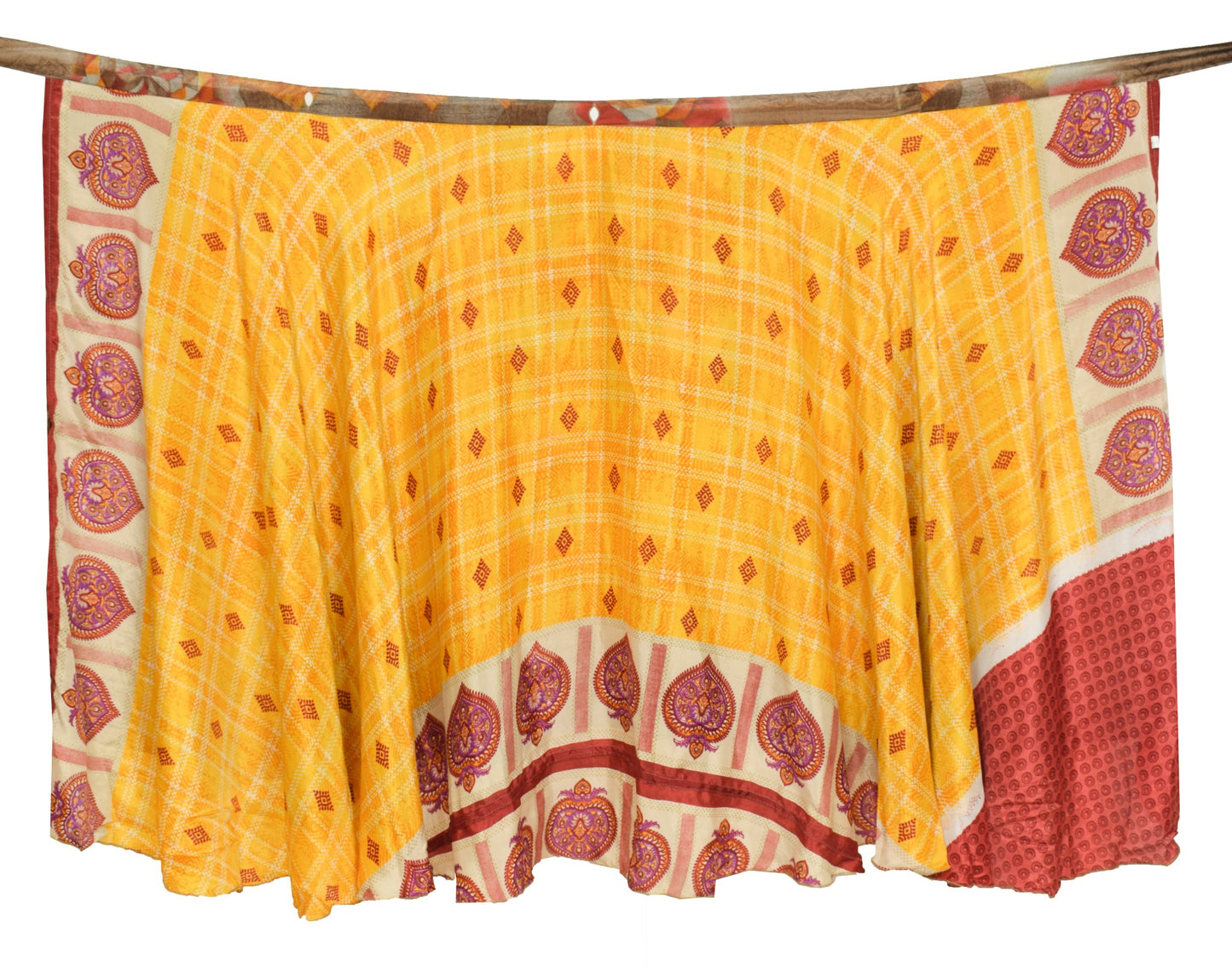 Sushila Vintage Floral Saree Magic Wrap Reversible Skirt Art Silk Beach Dress Yellow