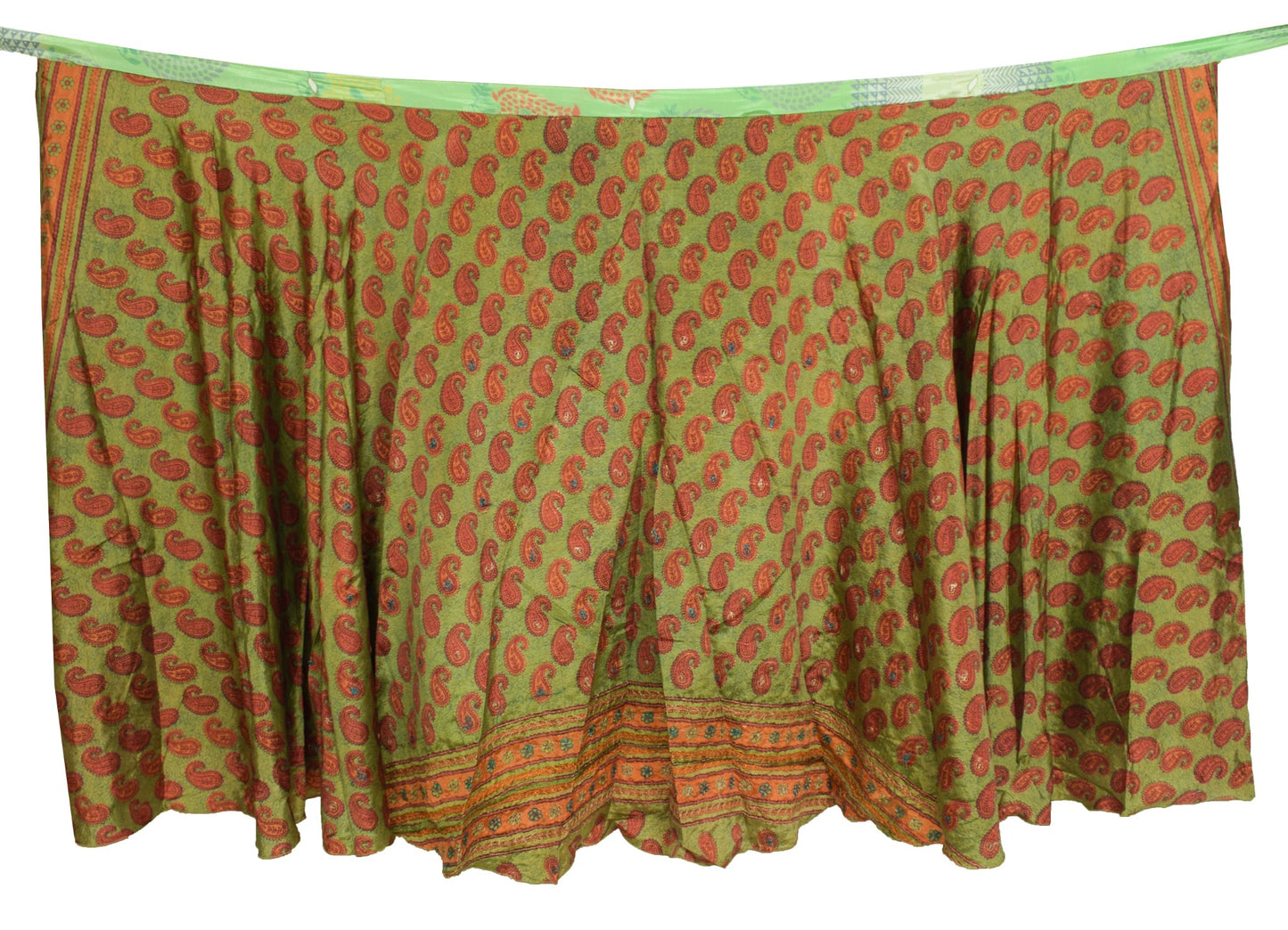 Sushila Vintage Art Silk Saree Magic Wrap Green Reversible Skirt Beach Dress