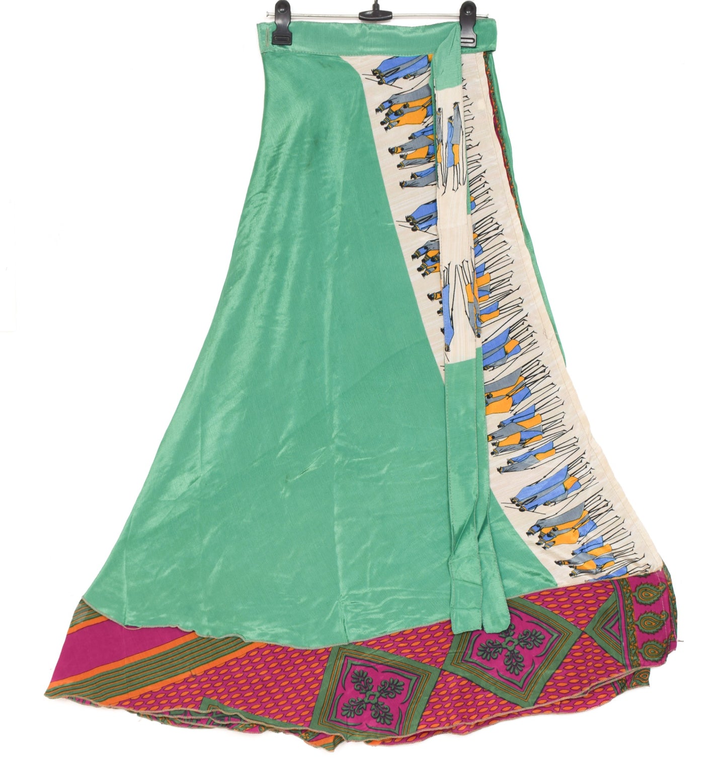 Sushila Vintage Art Silk Saree Magic Wrap Reversible Skirt Purple Green Beach Dress