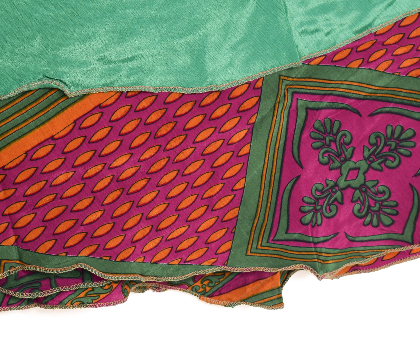 Sushila Vintage Art Silk Saree Magic Wrap Reversible Skirt Purple Green Beach Dress