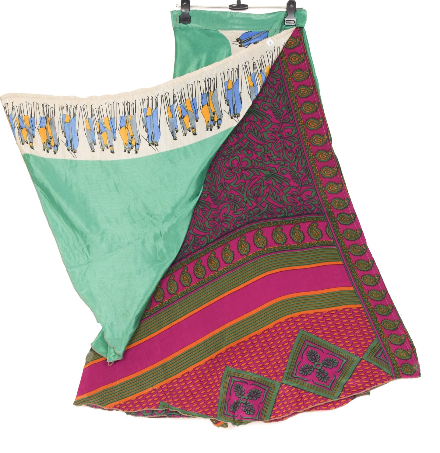 Sushila Vintage Art Silk Saree Magic Wrap Reversible Skirt Purple Green Beach Dress