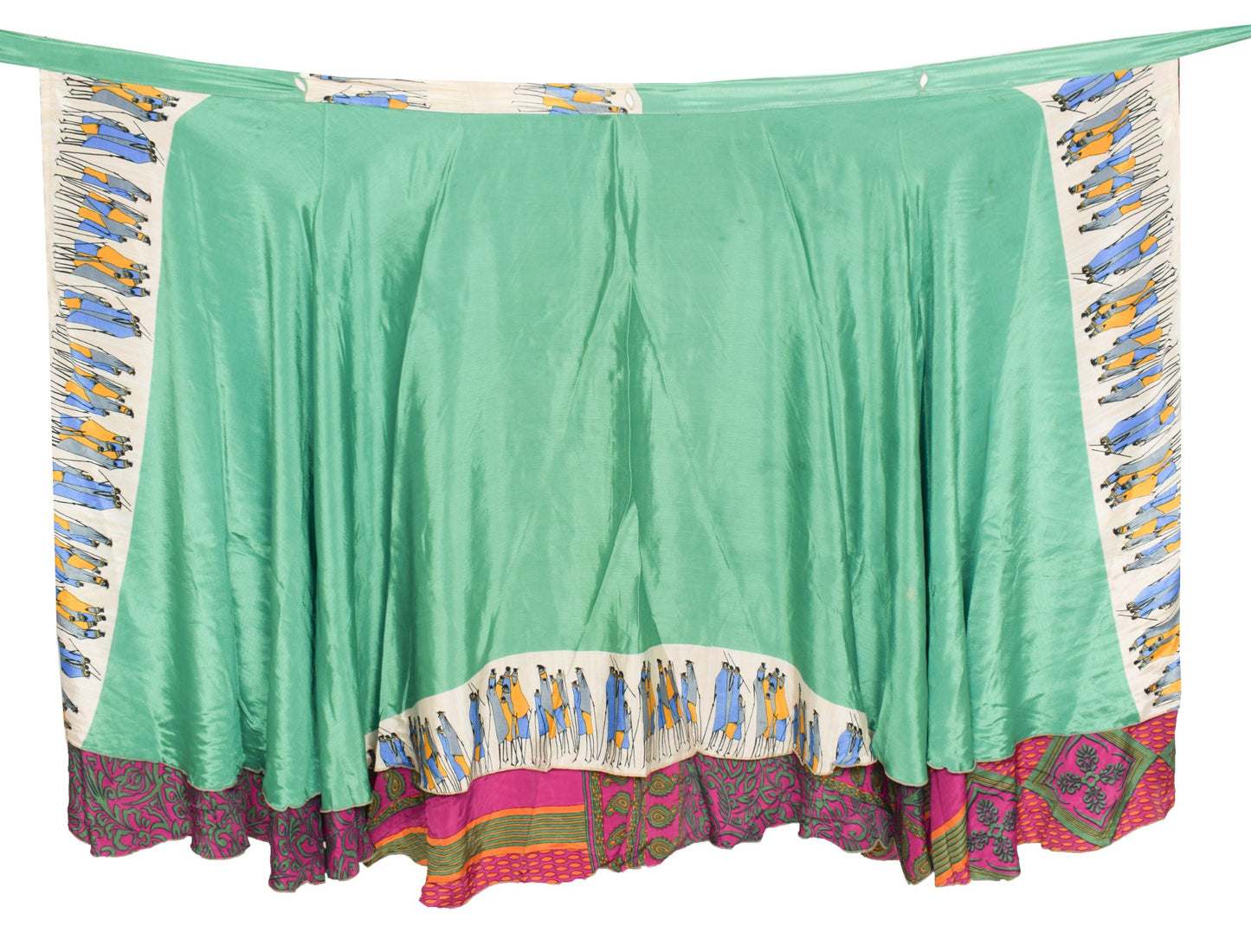 Sushila Vintage Art Silk Saree Magic Wrap Reversible Skirt Purple Green Beach Dress