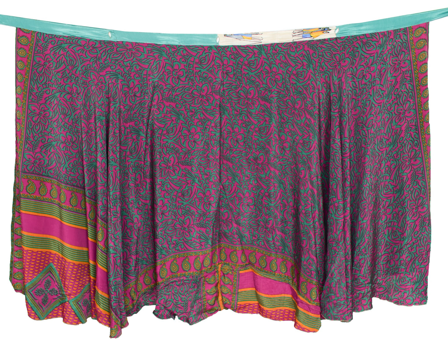 Sushila Vintage Art Silk Saree Magic Wrap Reversible Skirt Purple Green Beach Dress