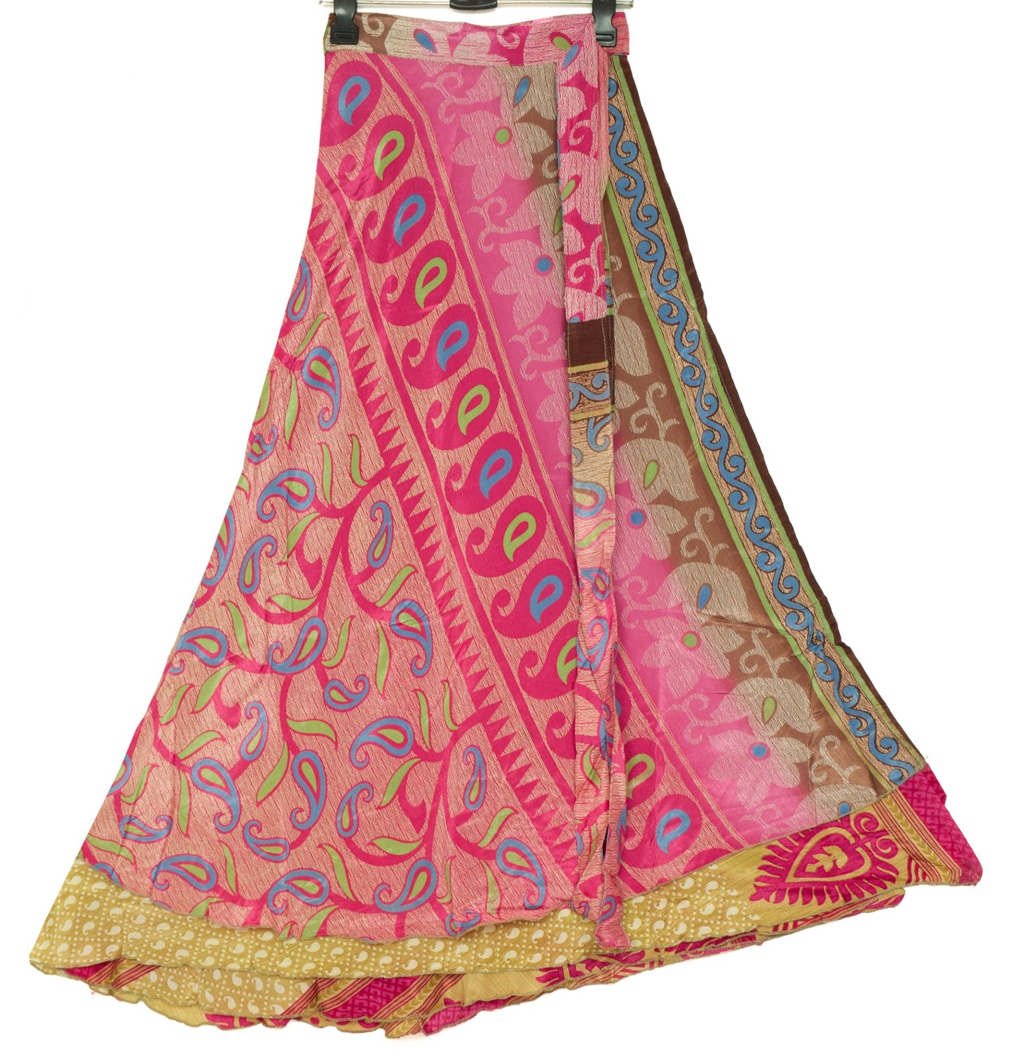 Sushila Vintage Pink Art Silk Saree Magic Wrap Reversible Skirt Beach Floral Dress