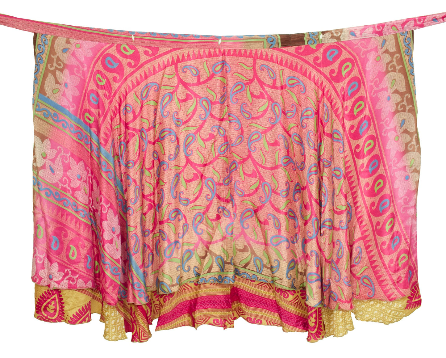 Sushila Vintage Pink Art Silk Saree Magic Wrap Reversible Skirt Beach Floral Dress