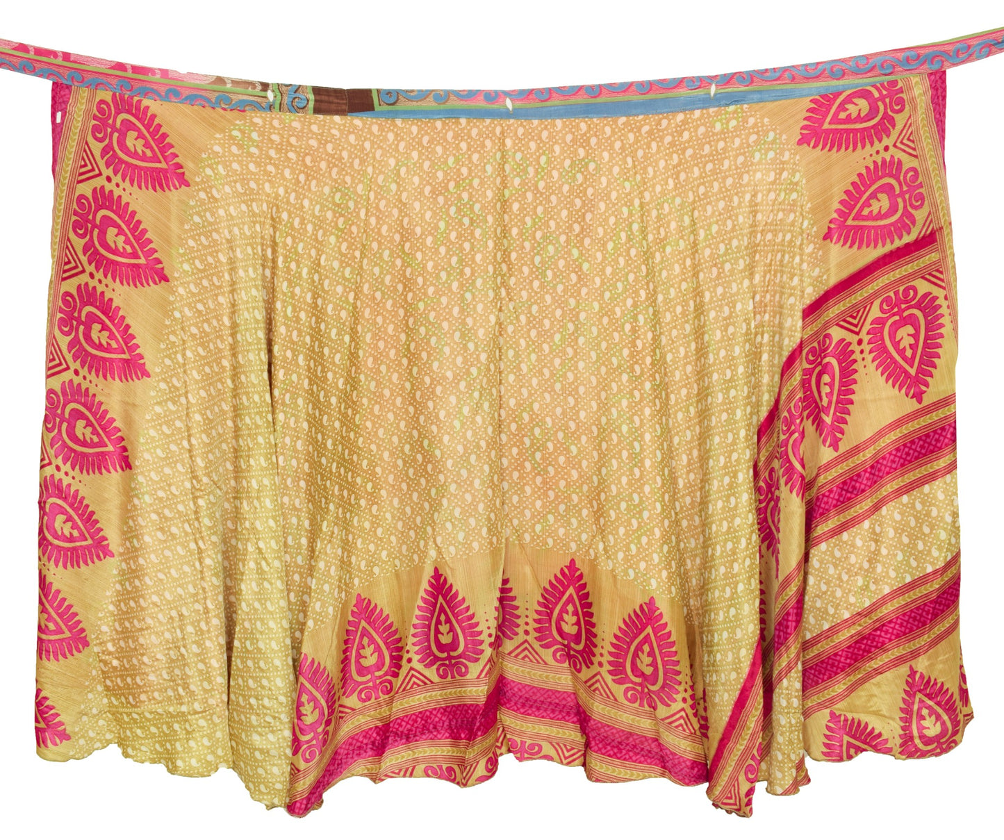 Sushila Vintage Pink Art Silk Saree Magic Wrap Reversible Skirt Beach Floral Dress