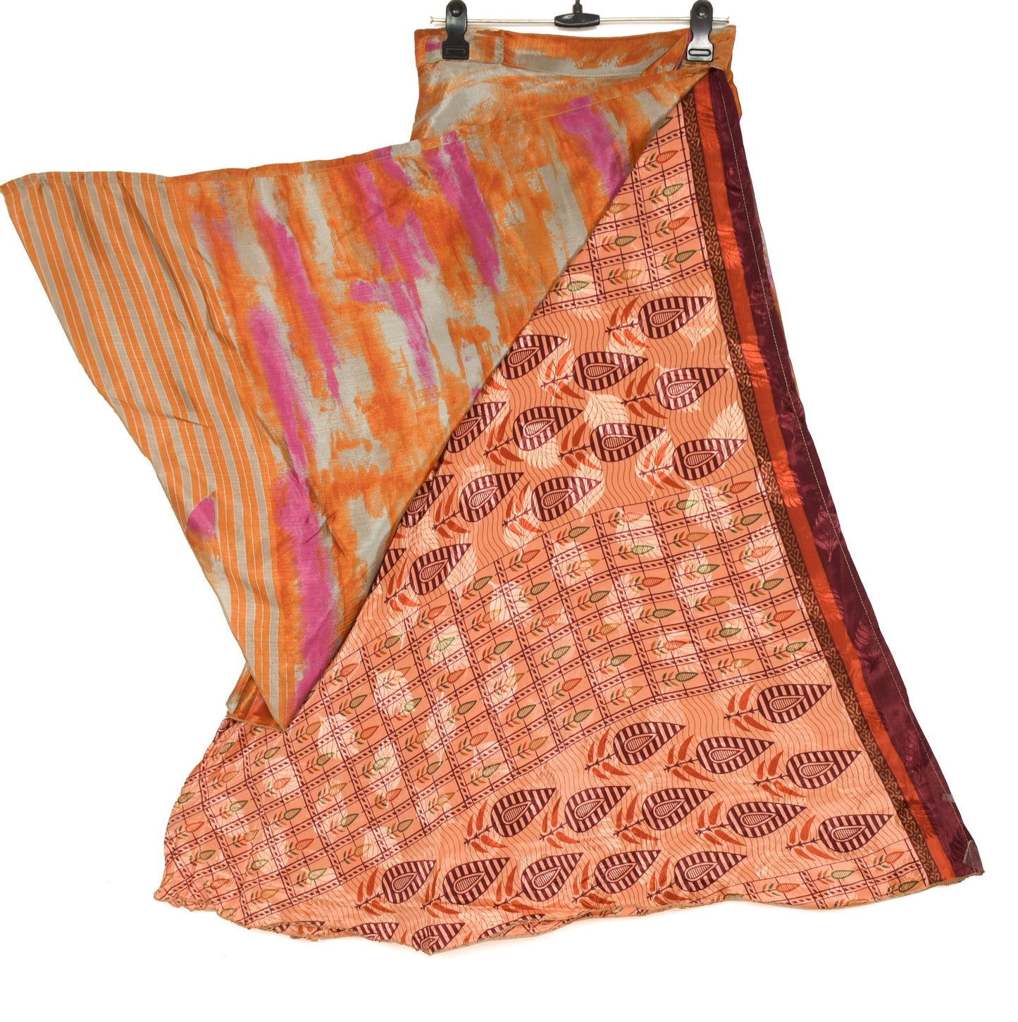 Sushila Vintage Art Silk Saree Magic Wrap Floral Peach Reversible Skirt Beach Dress