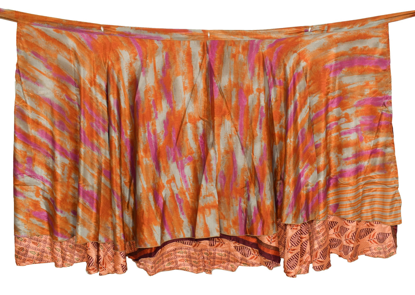 Sushila Vintage Art Silk Saree Magic Wrap Floral Peach Reversible Skirt Beach Dress