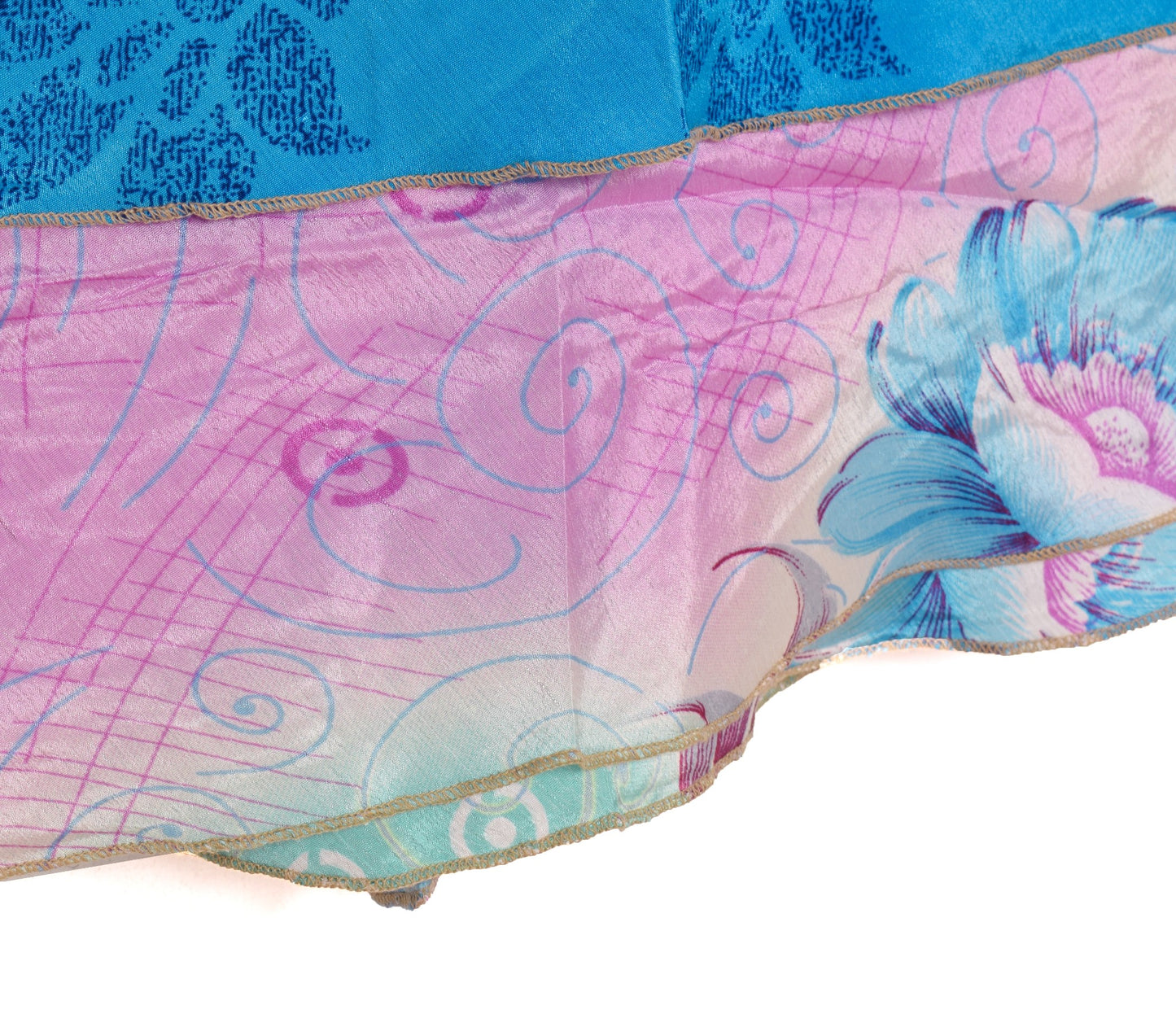 Sushila Vintage Blue Saree Magic Wrap Reversible Skirt Handmade Art Silk Beach Dress