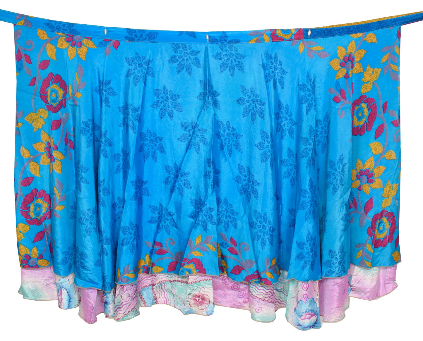 Sushila Vintage Blue Saree Magic Wrap Reversible Skirt Handmade Art Silk Beach Dress