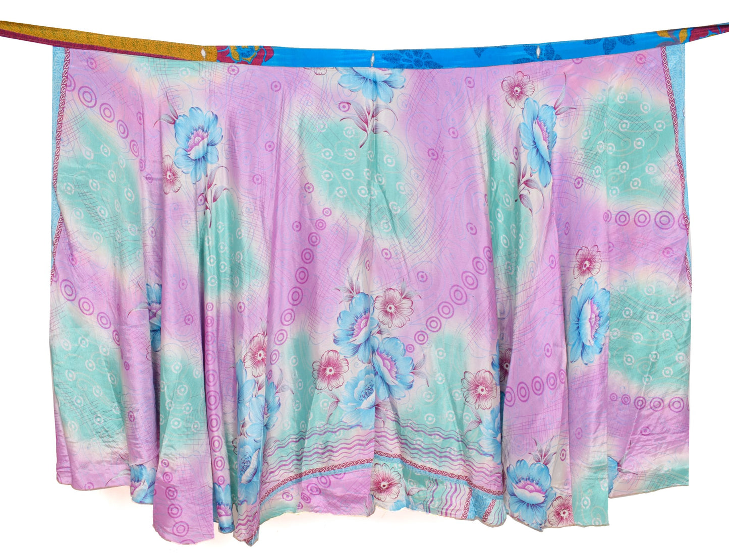 Sushila Vintage Blue Saree Magic Wrap Reversible Skirt Handmade Art Silk Beach Dress