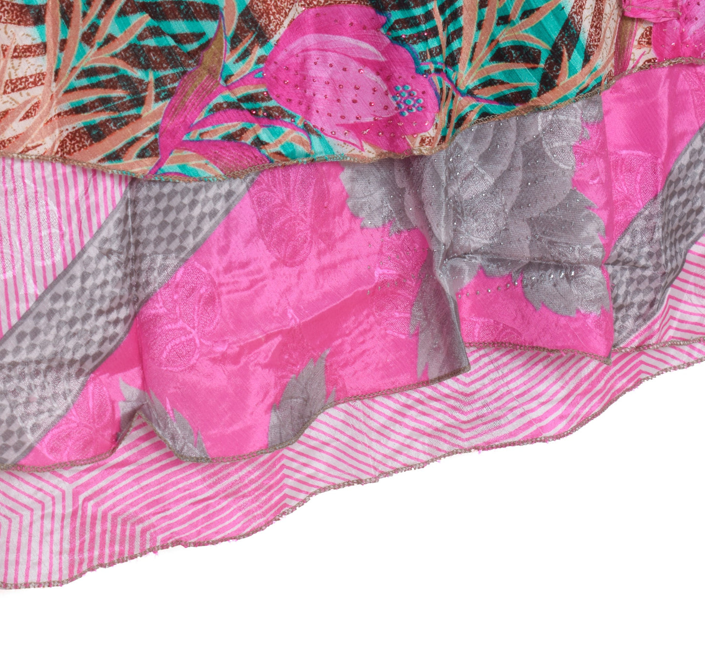 Sushila Vintage Art Silk Saree Magic Wrap Reversible Skirt Beach Dress Floral Pink