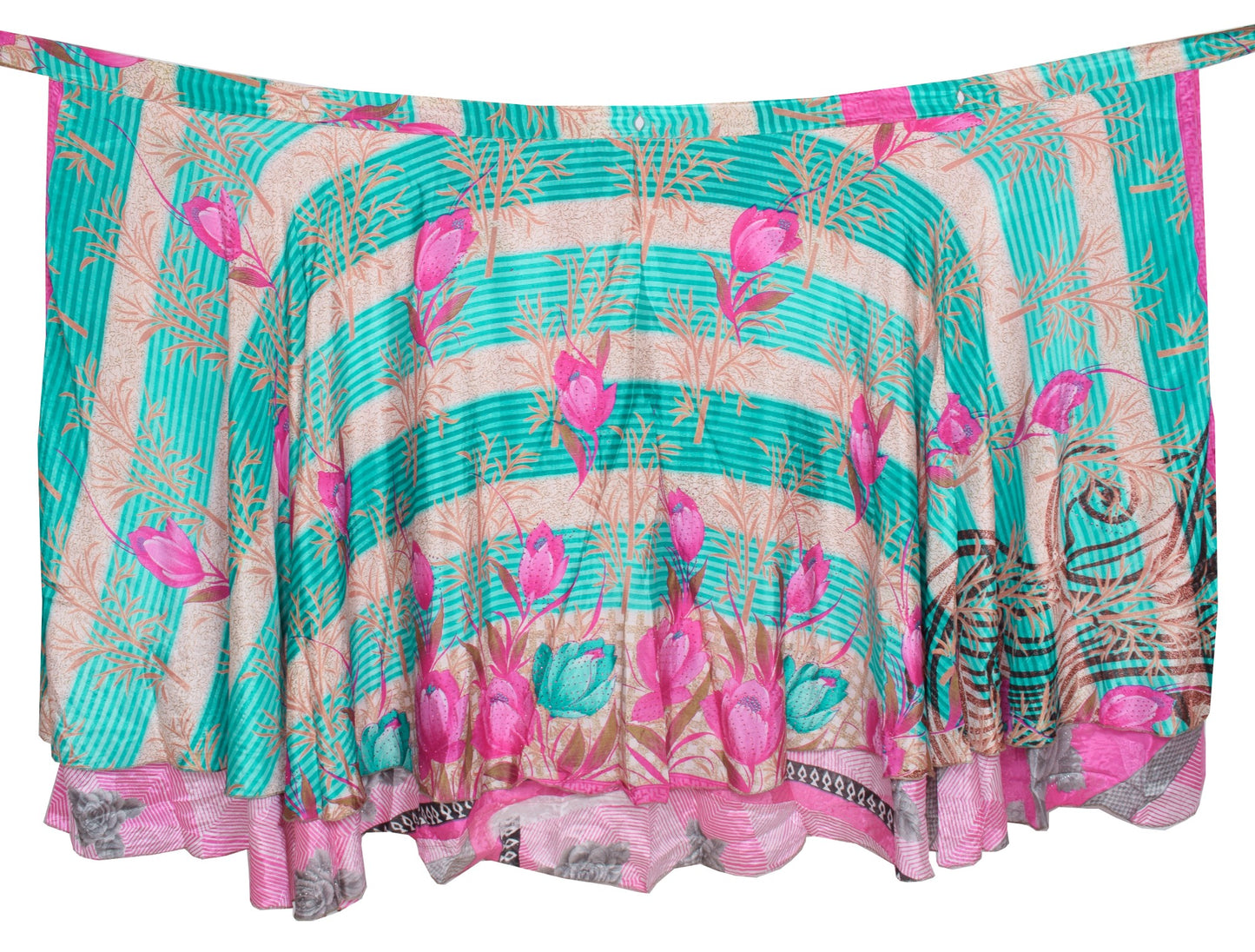 Sushila Vintage Art Silk Saree Magic Wrap Reversible Skirt Beach Dress Floral Pink