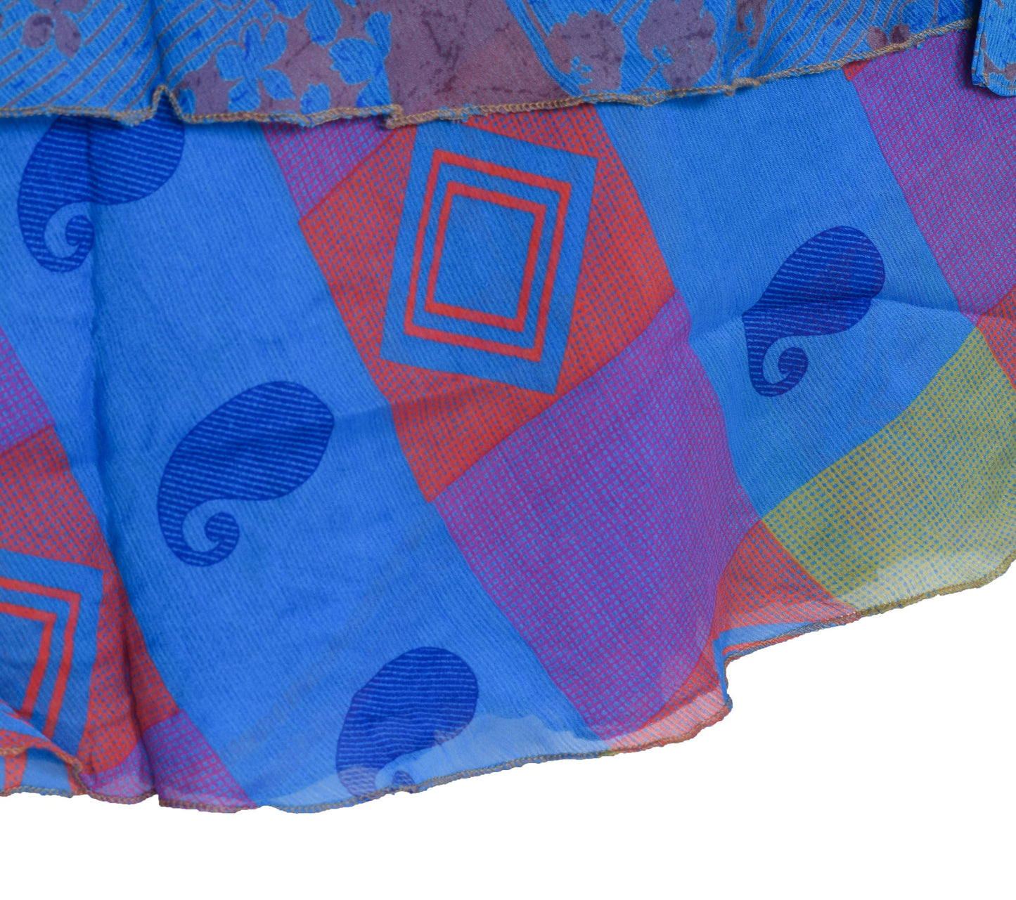 Sushila Vintage Art Silk Saree Magic Wrap Reversible Skirt Handmade Blue Beach Dress