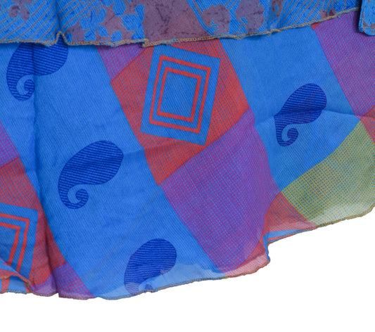 Sushila Vintage Art Silk Saree Magic Wrap Reversible Skirt Handmade Blue Beach Dress