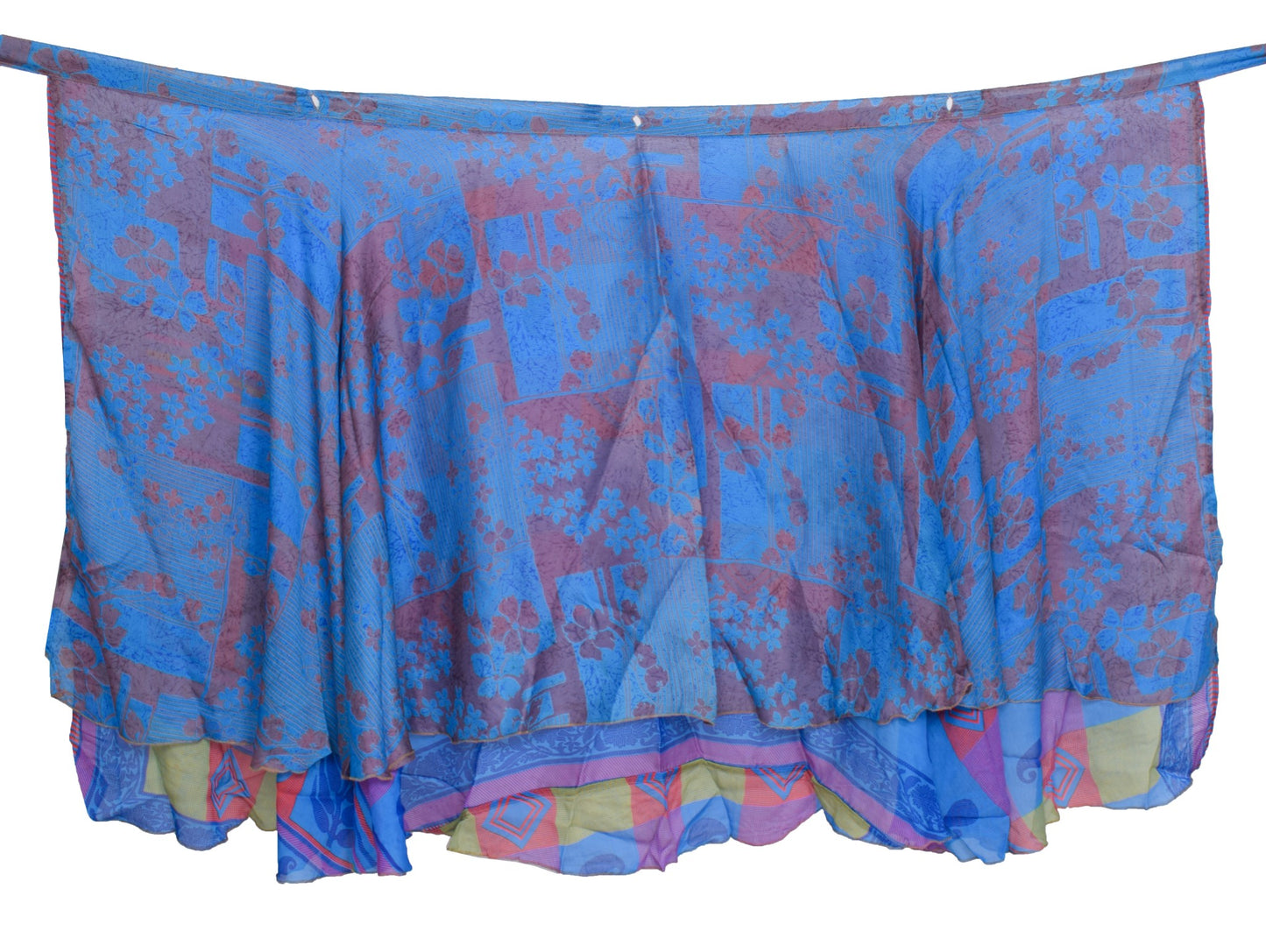 Sushila Vintage Art Silk Saree Magic Wrap Reversible Skirt Handmade Blue Beach Dress