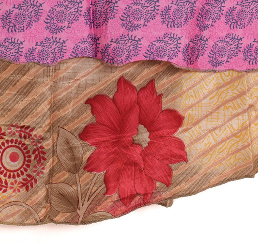 Sushila Vintage Handmade Saree Magic Wrap Reversible Skirt Art Silk Beach Dress Pink