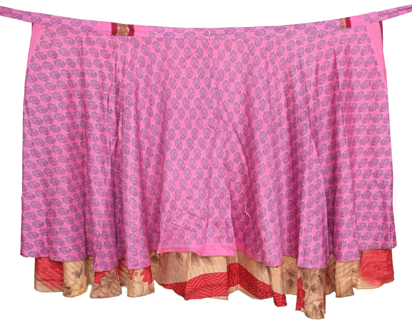Sushila Vintage Handmade Saree Magic Wrap Reversible Skirt Art Silk Beach Dress Pink