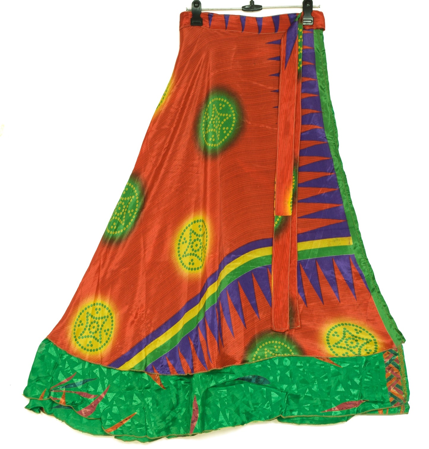 Sushila Vintage Green Saree Magic Wrap Reversible Skirt Art Silk Hippie Beach Dress