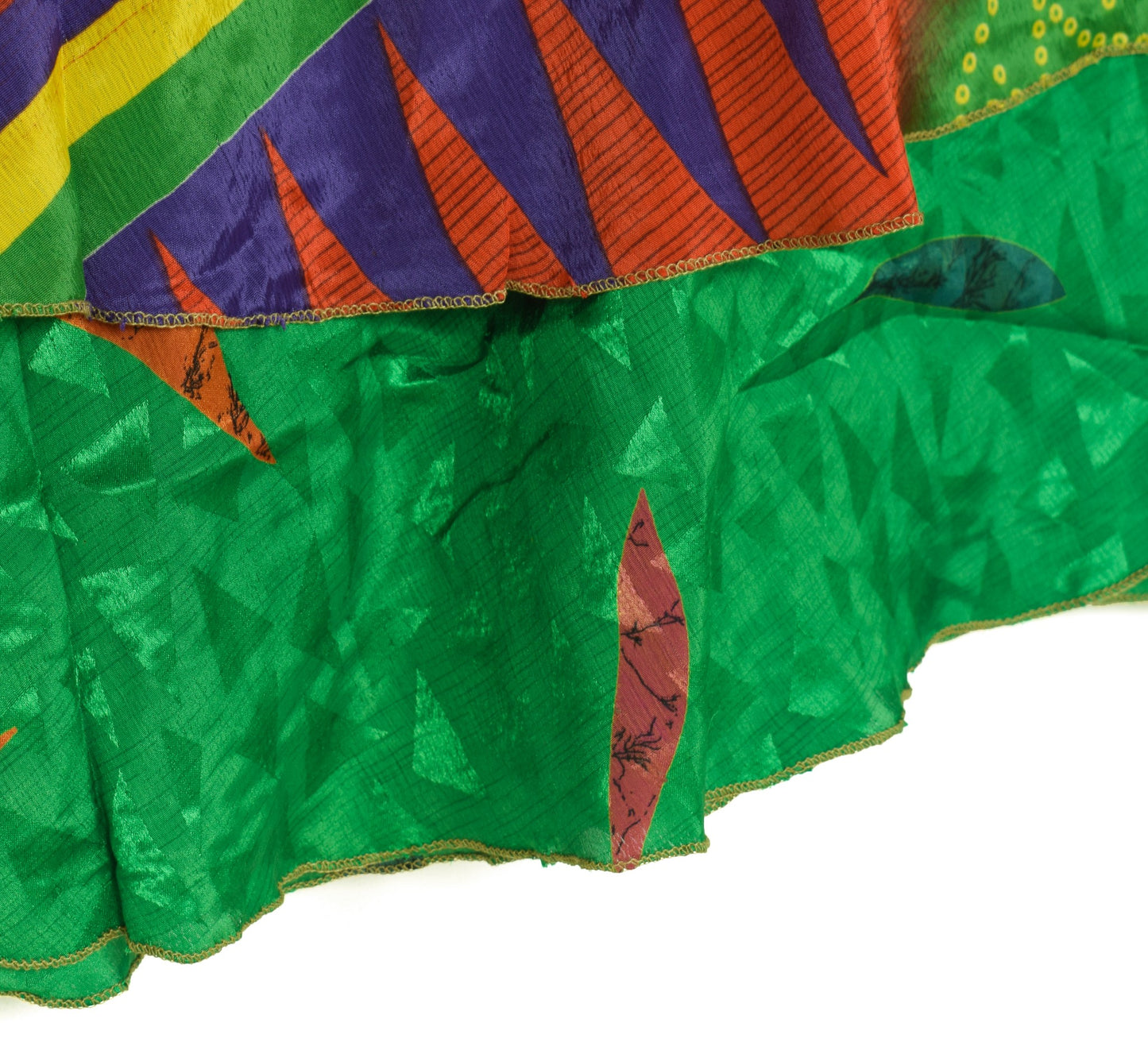 Sushila Vintage Green Saree Magic Wrap Reversible Skirt Art Silk Hippie Beach Dress