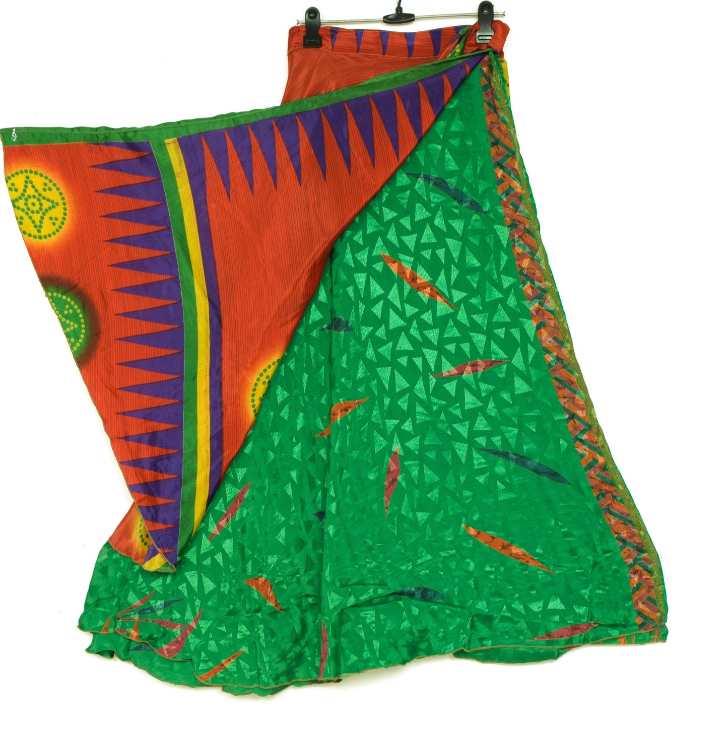 Sushila Vintage Green Saree Magic Wrap Reversible Skirt Art Silk Hippie Beach Dress