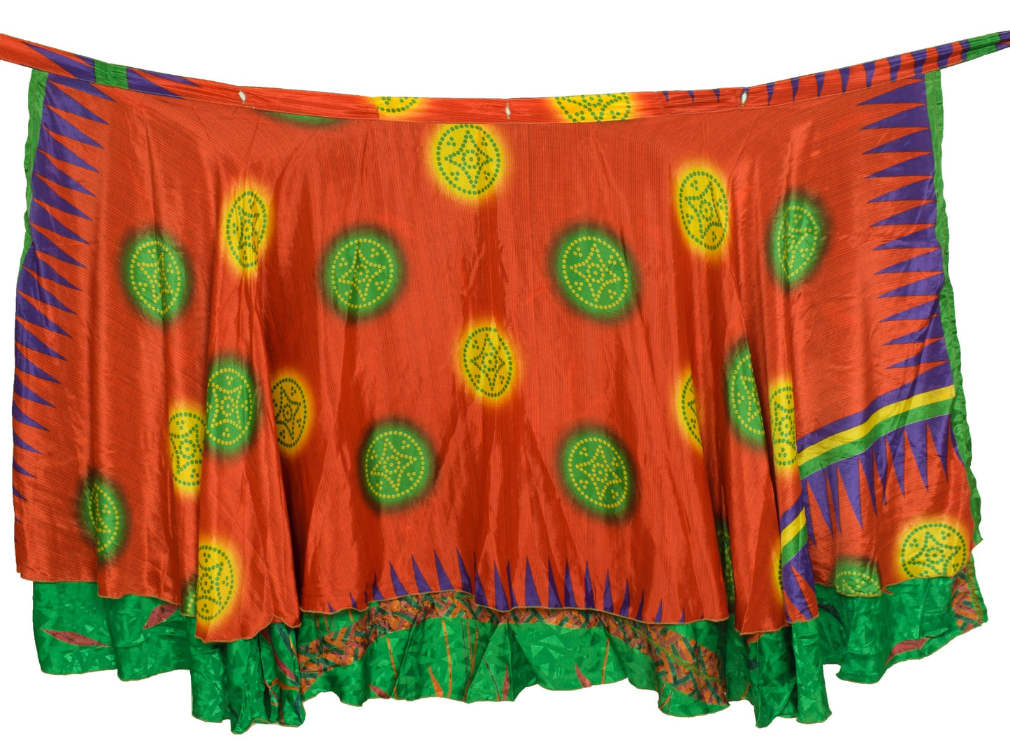 Sushila Vintage Green Saree Magic Wrap Reversible Skirt Art Silk Hippie Beach Dress