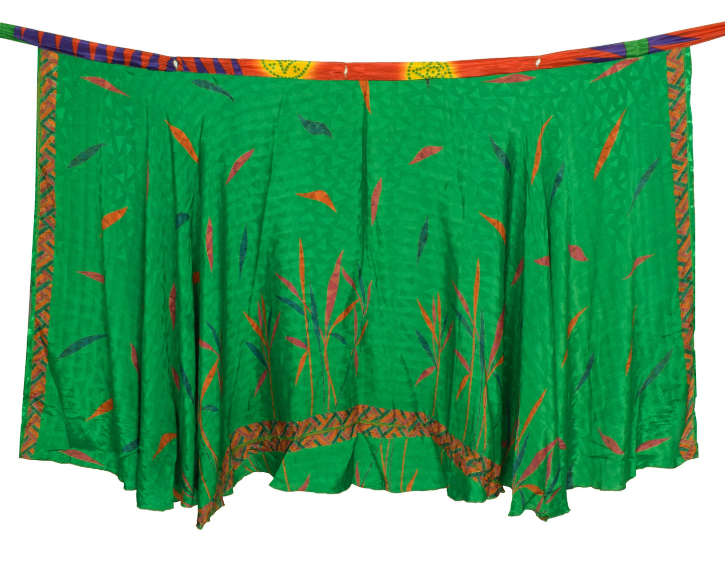 Sushila Vintage Green Saree Magic Wrap Reversible Skirt Art Silk Hippie Beach Dress