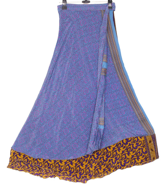 Sushila Vintage Art Silk Saree Magic Wrap Reversible Skirt Mustard Beach Dress Boho