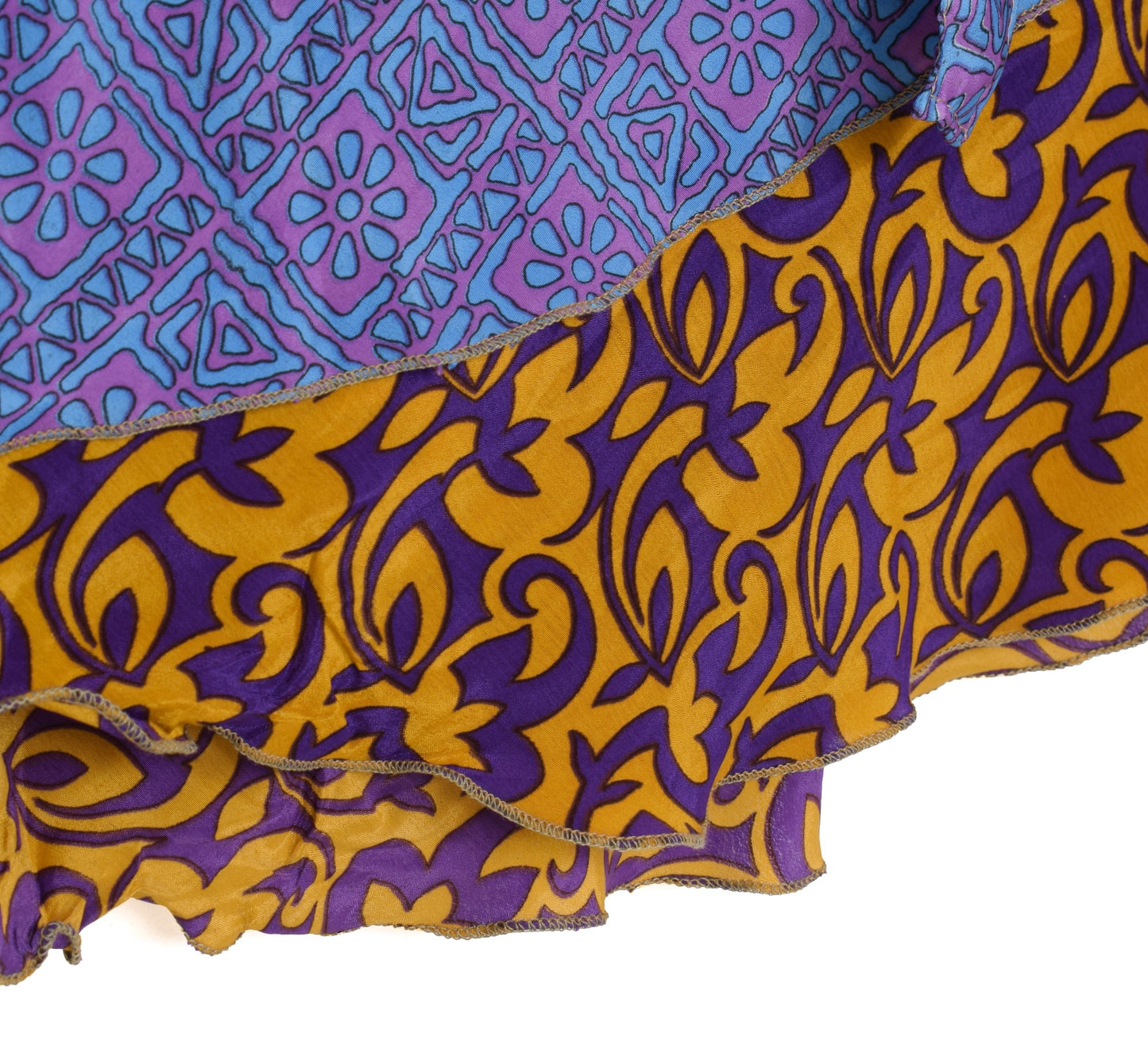 Sushila Vintage Art Silk Saree Magic Wrap Reversible Skirt Mustard Beach Dress Boho