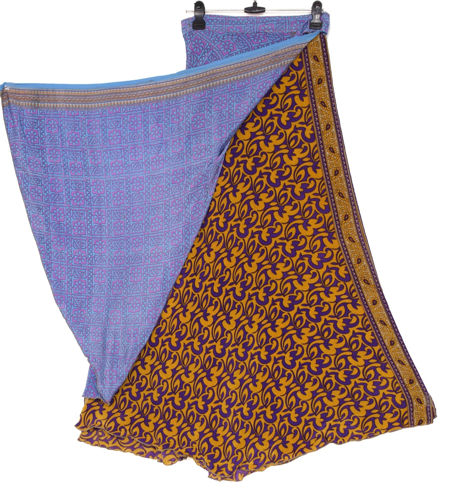 Sushila Vintage Art Silk Saree Magic Wrap Reversible Skirt Mustard Beach Dress Boho