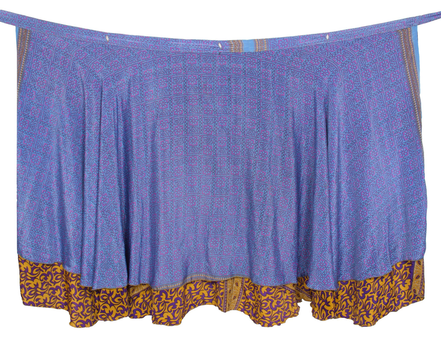 Sushila Vintage Art Silk Saree Magic Wrap Reversible Skirt Mustard Beach Dress Boho