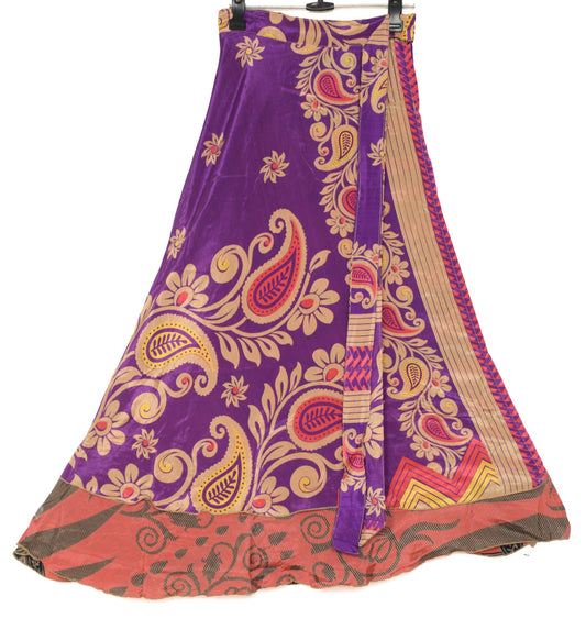 Sushila Vintage Multi-Color Saree Magic Wrap Reversible Art Silk Skirt Beach Dress