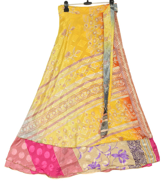 Sushila Vintage Handmade Saree Magic Wrap Reversible Skirt Beach Art Silk Dress Boho