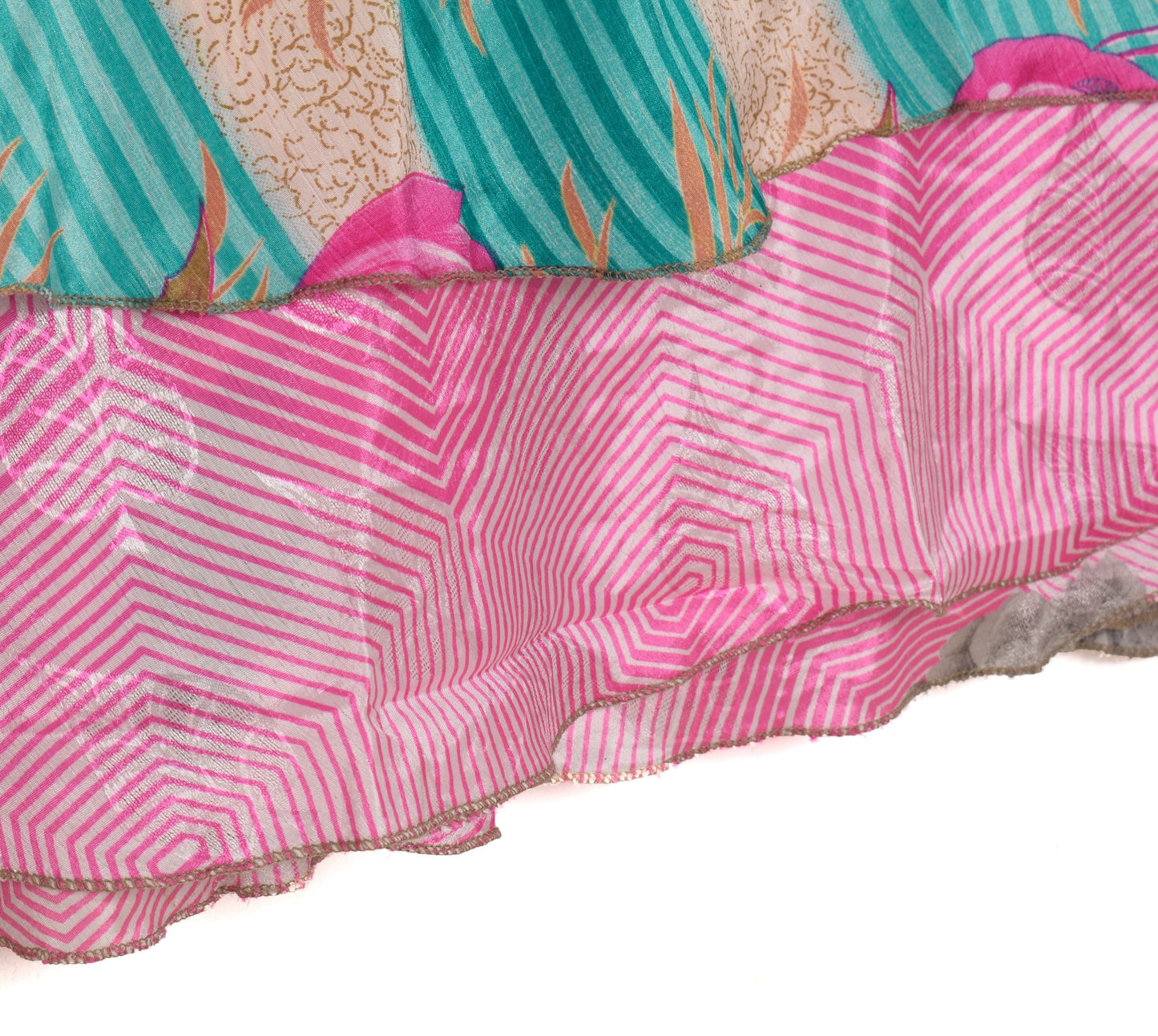 Sushila Vintage Art Silk Saree Magic Wrap Reversible Skirt Floral Pink Beach Dress