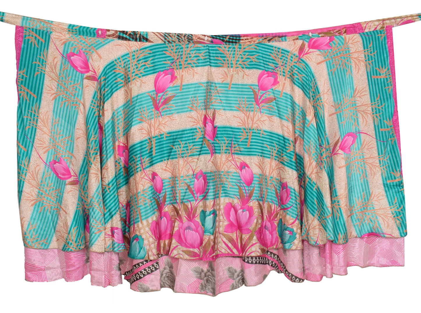 Sushila Vintage Art Silk Saree Magic Wrap Reversible Skirt Floral Pink Beach Dress