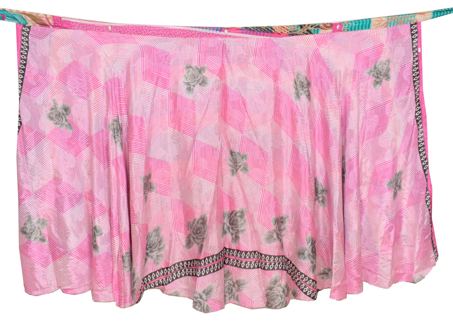 Sushila Vintage Art Silk Saree Magic Wrap Reversible Skirt Floral Pink Beach Dress