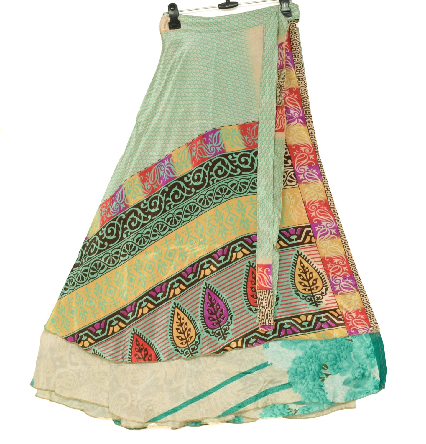 Sushila Vintage Art Silk Saree Magic Wrap Floral Reversible Skirt Beach Dress Hippie