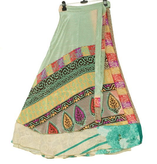 Sushila Vintage Art Silk Saree Magic Wrap Floral Reversible Skirt Beach Dress Hippie
