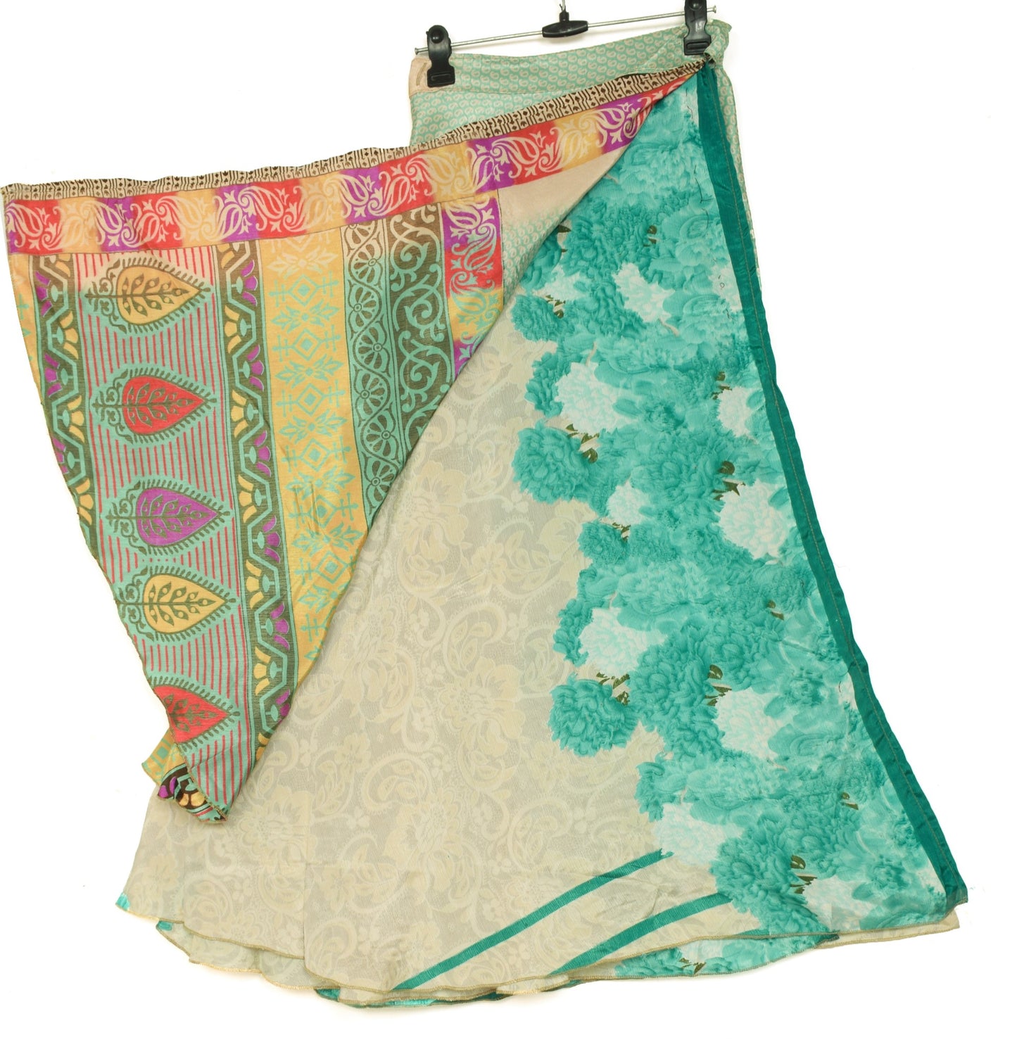 Sushila Vintage Art Silk Saree Magic Wrap Floral Reversible Skirt Beach Dress Hippie