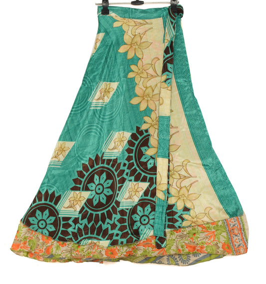 Sushila Vintage Art Silk Saree Magic Wrap Multi-Color Reversible Skirt Beach Dress