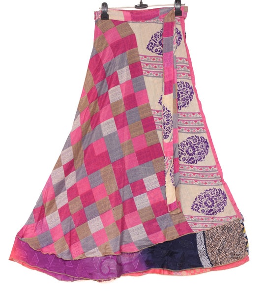 Sushila Vintage Art Silk Saree Magic Wrap Reversible Multi-Color Skirt Beach Dress