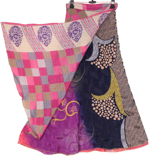 Sushila Vintage Art Silk Saree Magic Wrap Reversible Multi-Color Skirt Beach Dress
