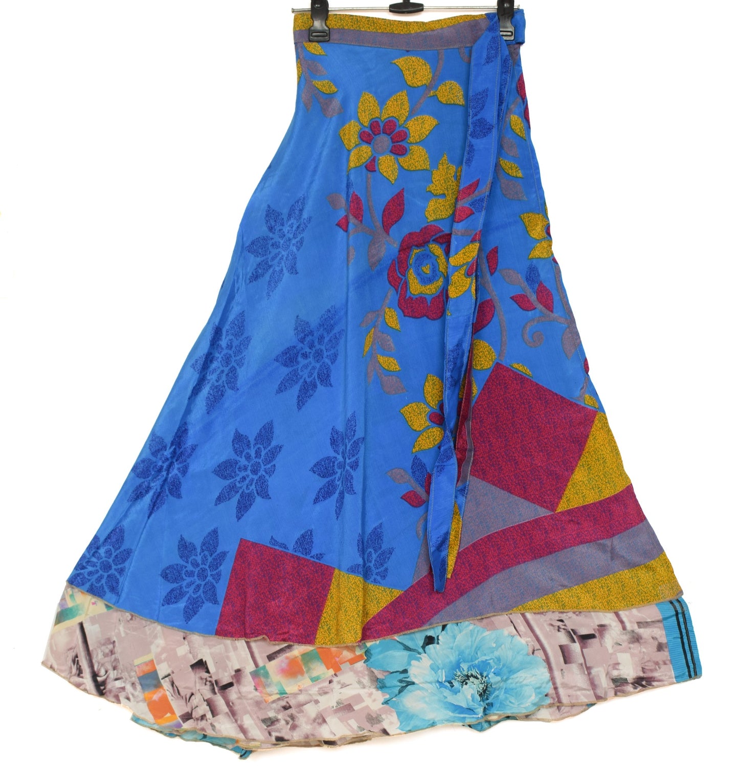 Sushila Vintage Art Silk Saree Magic Wrap Floral Reversible Skirt Beach Dress
