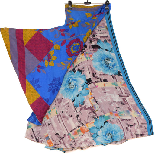 Sushila Vintage Art Silk Saree Magic Wrap Floral Reversible Skirt Beach Dress