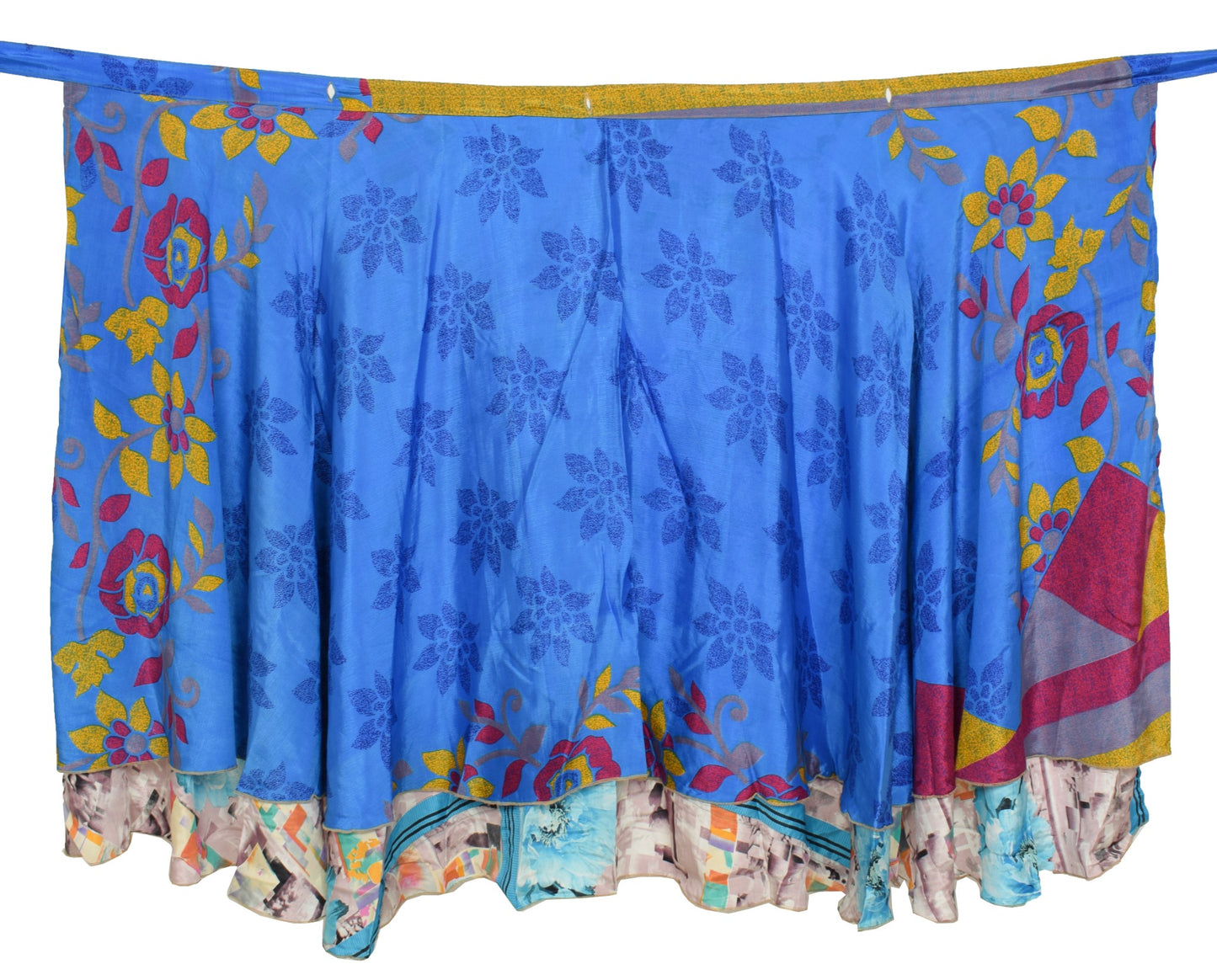 Sushila Vintage Art Silk Saree Magic Wrap Floral Reversible Skirt Beach Dress