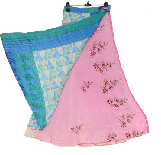 Sushila Vintage Pink Saree Magic Wrap Reversible Skirt Beach Art Silk Dress Handmade