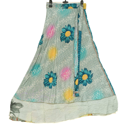 Sushila Vintage Gray Art Silk Saree Magic Wrap Reversible Skirt Beach Dress