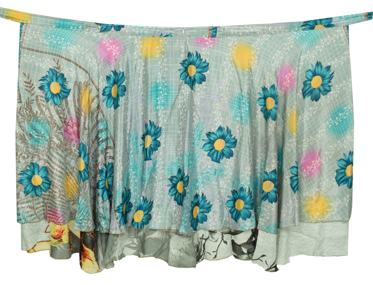 Sushila Vintage Gray Art Silk Saree Magic Wrap Reversible Skirt Beach Dress