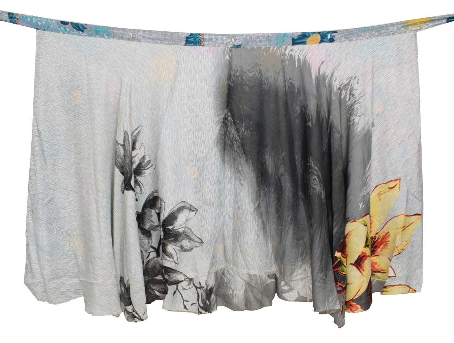 Sushila Vintage Gray Art Silk Saree Magic Wrap Reversible Skirt Beach Dress
